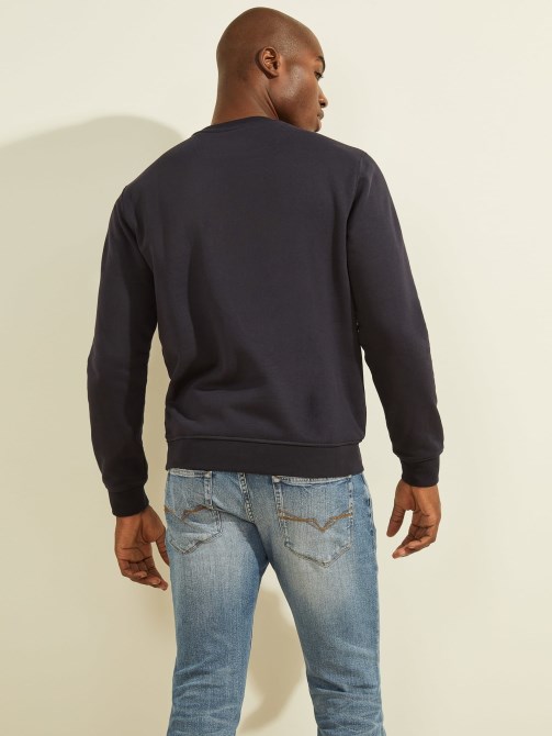 سويت شيرت بشعار أمامي أزرق Guess