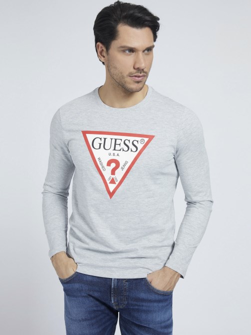 تيشيرت بشعار مثلث رمادي Guess