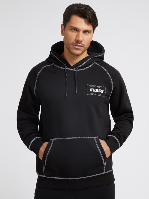 قميص من النوع الثقيل بشعار أمامي أسود Guess