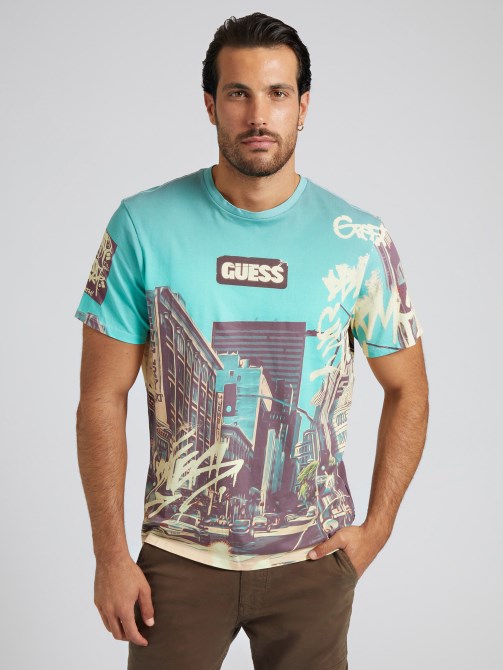 تي شيرت أبيض بطبعة ماكسي متعدد Guess