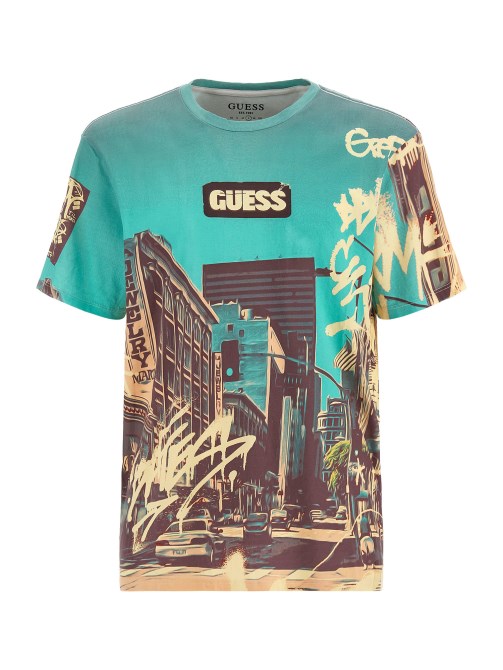 تي شيرت أبيض بطبعة ماكسي متعدد Guess
