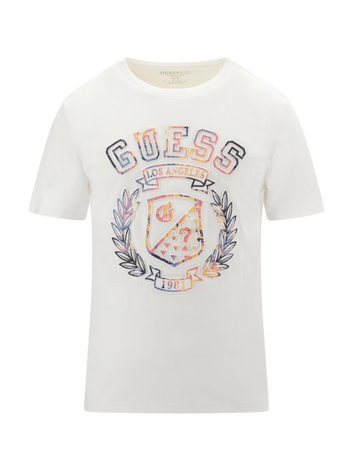 تيشيرت منقوش بشعار أمامي أبيض Guess