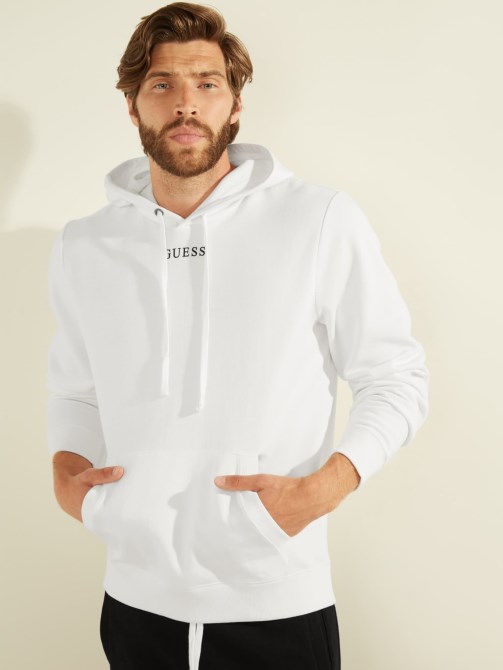 سويت شيرت بغطاء رأس وشعار أبيض Guess