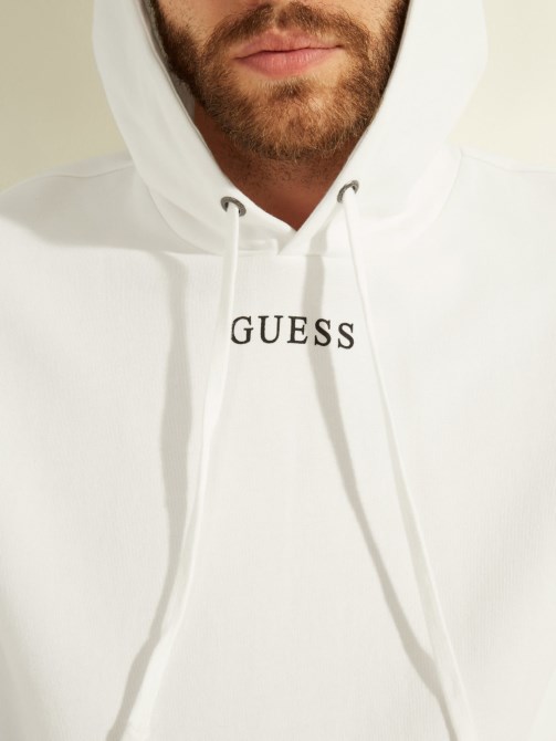 سويت شيرت بغطاء رأس وشعار أبيض Guess