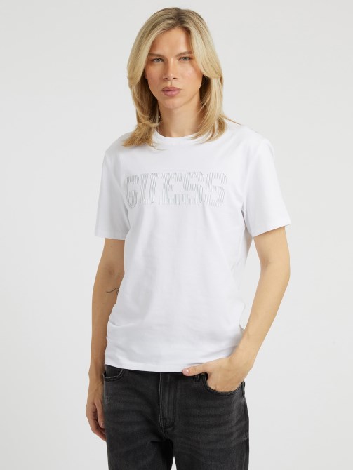 تي شيرت جديد بشعار أمامي أبيض Guess
