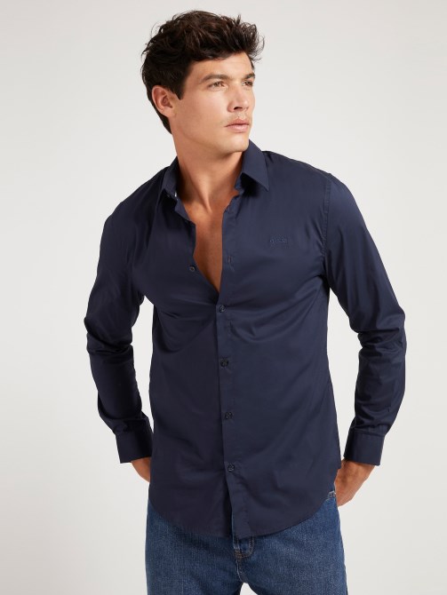 قميص بقصة عادية أزرق Guess