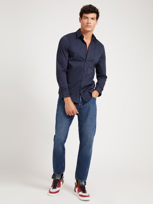 قميص بقصة عادية أزرق Guess