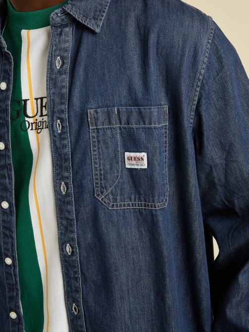 قميص جينز عادي أزرق Guess