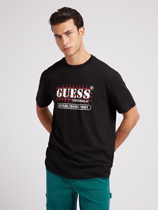 تي شيرت أسود بشعار أمامي Guess