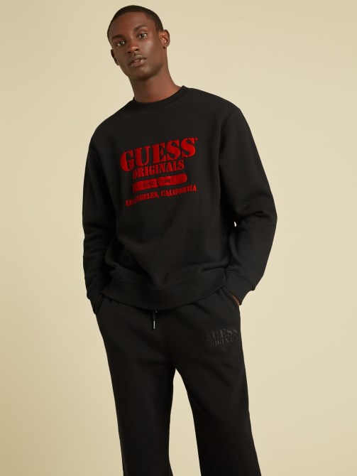 قميص من النوع الثقيل أسود بشعار أمامي Guess
