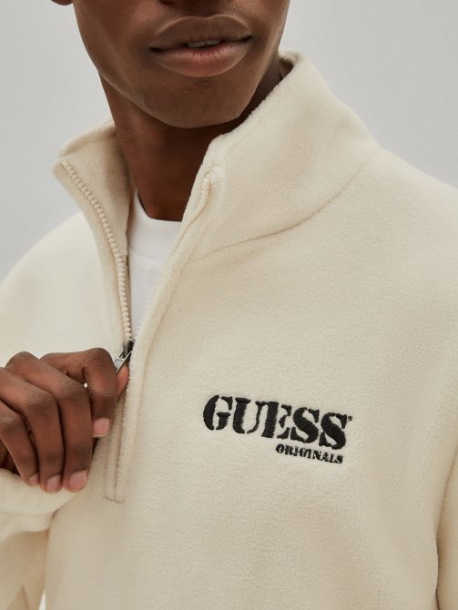 سويت شيرت بسحاب للإغلاق أبيض Guess