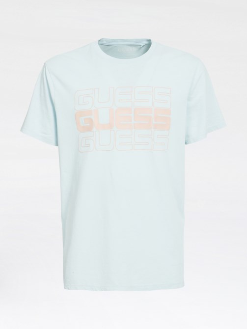 تيشيرت بشعار أمامي أزرق فاتح Guess