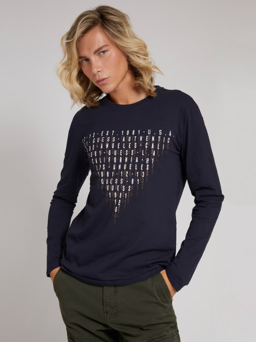 تي شيرت بطبعة أمامية أزرق Guess