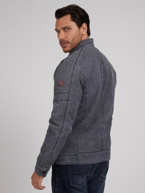 جاكيت مبطن لراكبي الدراجات باللون الرمادي الغامق Guess