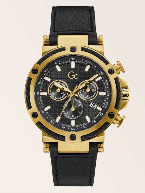 كرونوغراف Gc جلد طبيعي أسود Guess