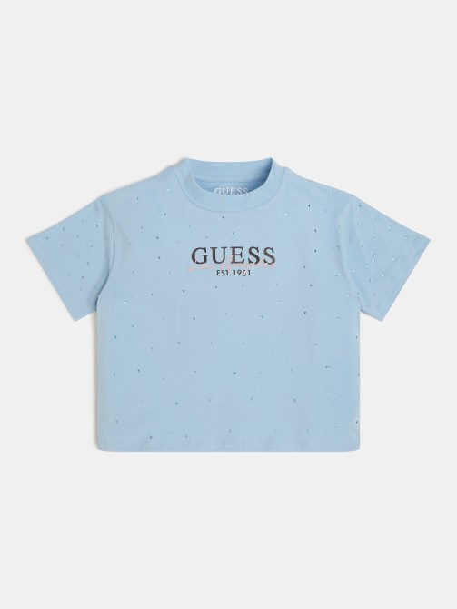 تيشيرت بشعار أمامي Guess أزرق فاتح