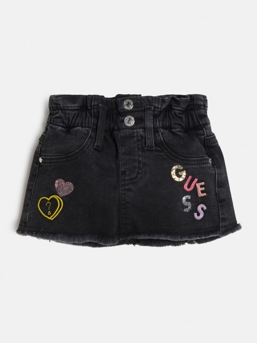 تنورة جينز مطرزة باللون الأسود Guess