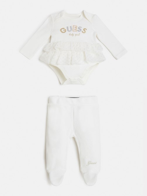 طقم بنطلون للجسم بشعار أمامي Guess أبيض