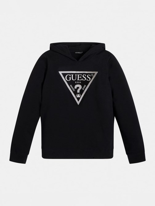 سويت شيرت بغطاء للرأس وشعار مثلث أسود من Guess
