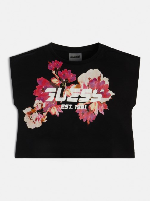 تيشيرت قصير بشعار أمامي من Guess باللون الأسود