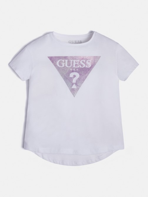 تي شيرت أبيض بشعار Tringle أمامي من Guess