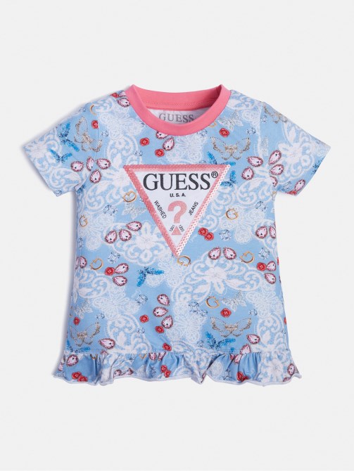 تيشيرت بشعار مثلث أمامي أزرق فاتح Guess