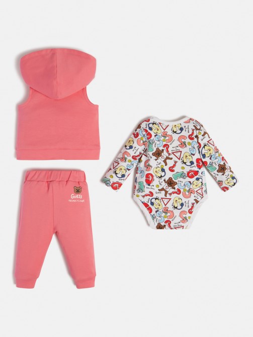 قميص من النوع الثقيل بانت وجسم مجموعة Pink Guess