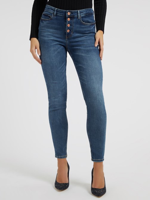 بنطلون جينز أزرق من Guess بأزرار ضيقة