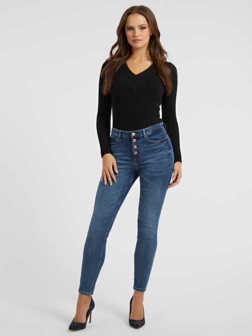 بنطلون جينز أزرق من Guess بأزرار ضيقة