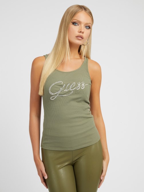توب بدون أكمام بشعار أحجار الراين من Guess