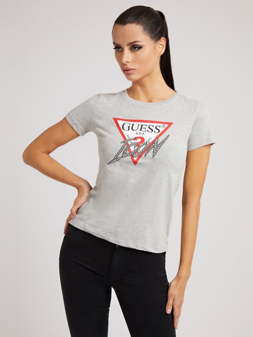 تيشيرت بشعار أبيض رمادي Guess