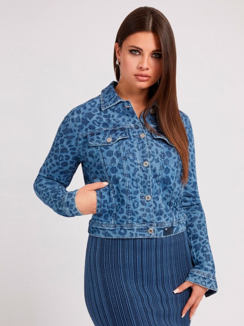 جاكيت جينز بطبعة حيوان أزرق Guess