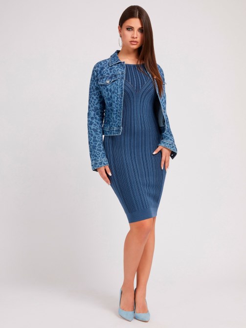 جاكيت جينز بطبعة حيوان أزرق Guess