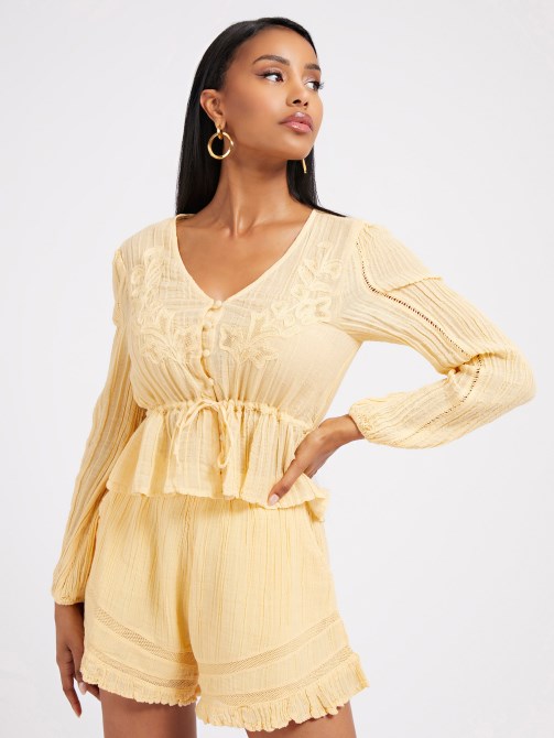 بلوزة صفراء مطوي Guess