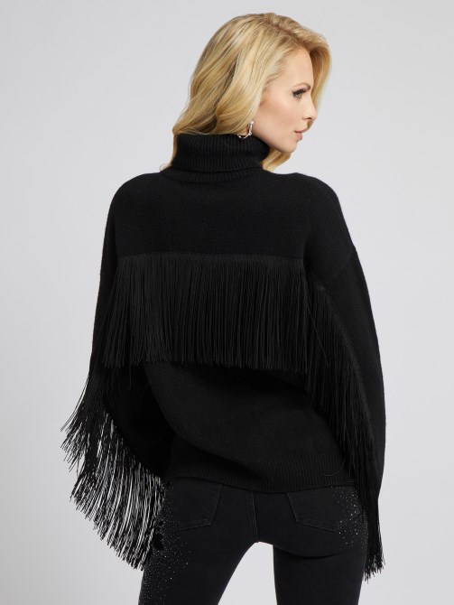 سترة من الصوف بأهداب سوداء