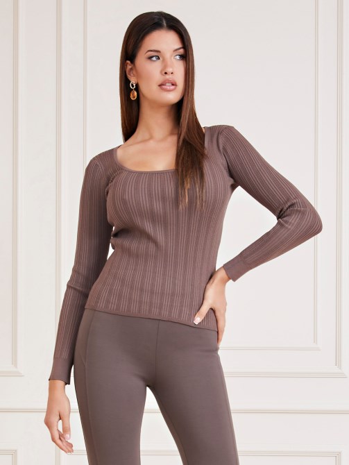 سترة برقبة مستديرة من Marciano البني Guess