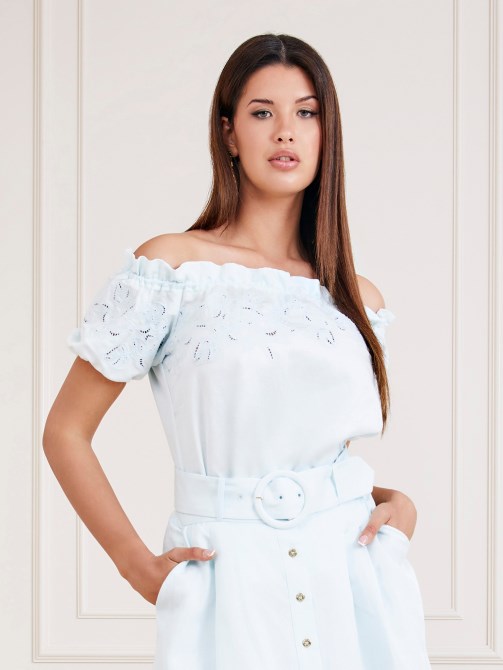 Guess بلوزة باللون الأزرق الفاتح من Marciano الظهرين