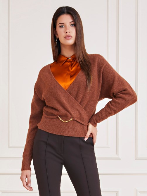 سترة من الصوف باللون البني من Guess