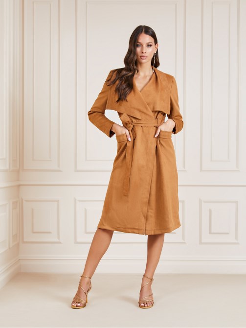 البيج Marciano Faux Suede Trench Trench Guess