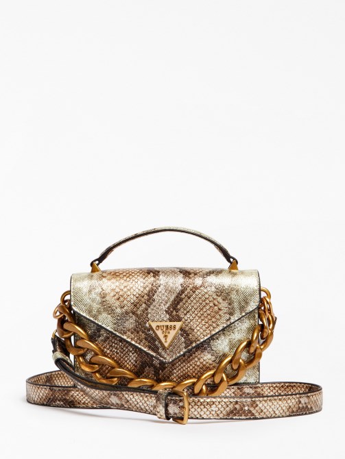 Retour Python Print Micro Handbag متعدد الذهب Guess