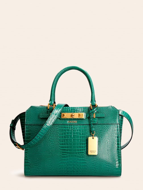 حقيبة يد خضراء من Guess Raffie Croc بطبعة جلد التمساح