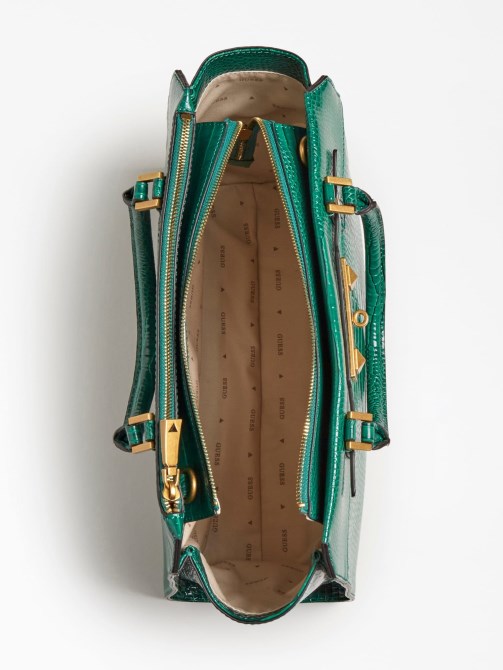حقيبة يد خضراء من Guess Raffie Croc بطبعة جلد التمساح
