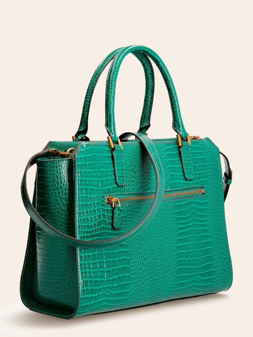 حقيبة يد خضراء من Guess Raffie Croc بطبعة جلد التمساح