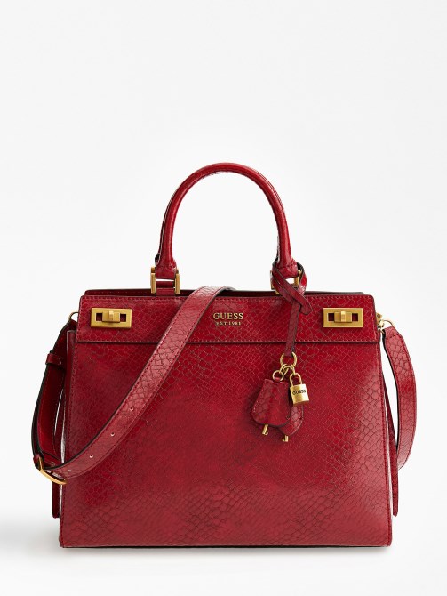 Guess Katey Python Print Maxi Handbag أحمر