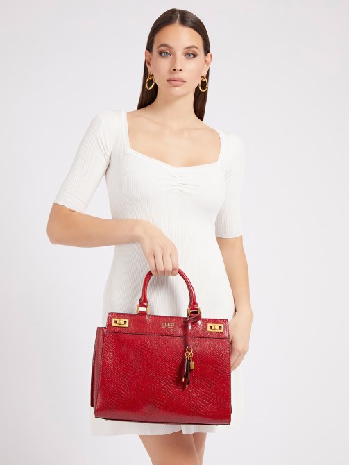 Guess Katey Python Print Maxi Handbag أحمر