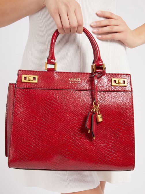 Guess Katey Python Print Maxi Handbag أحمر