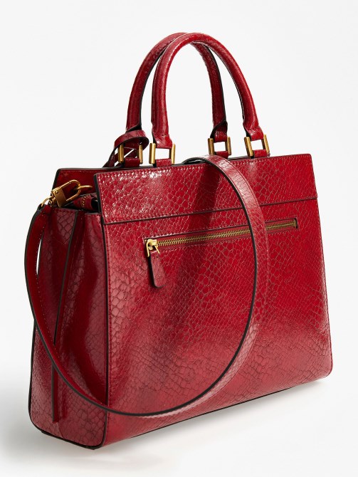Guess Katey Python Print Maxi Handbag أحمر