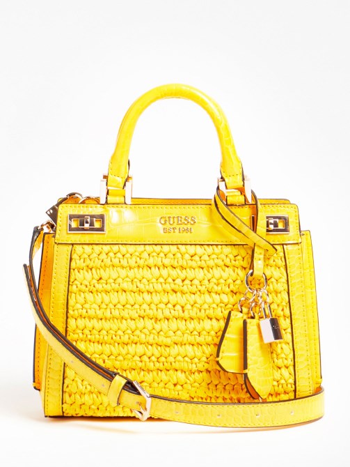 حقيبة يد صغيرة كاتي رافيا أصفر Guess