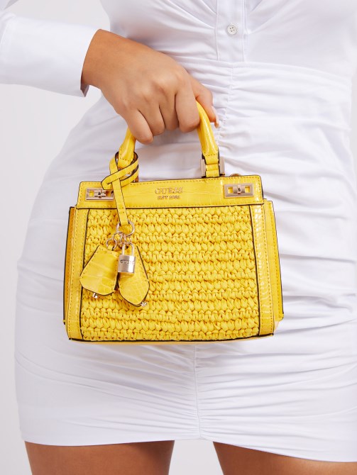 حقيبة يد صغيرة كاتي رافيا أصفر Guess