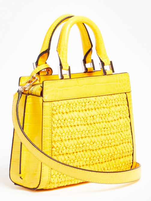 حقيبة يد صغيرة كاتي رافيا أصفر Guess